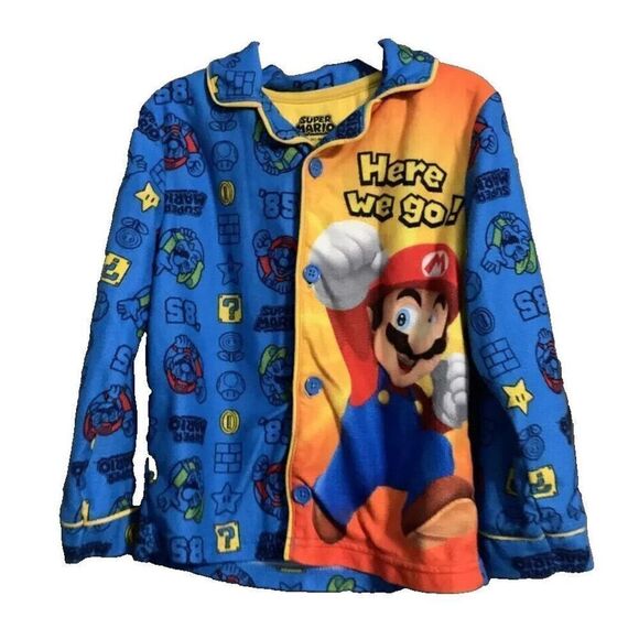 KOMAR KIDS Super Mario Size 4 BOYS BLUE FLANNEL 2-PIECE PJ SET - Picture 4 of 5